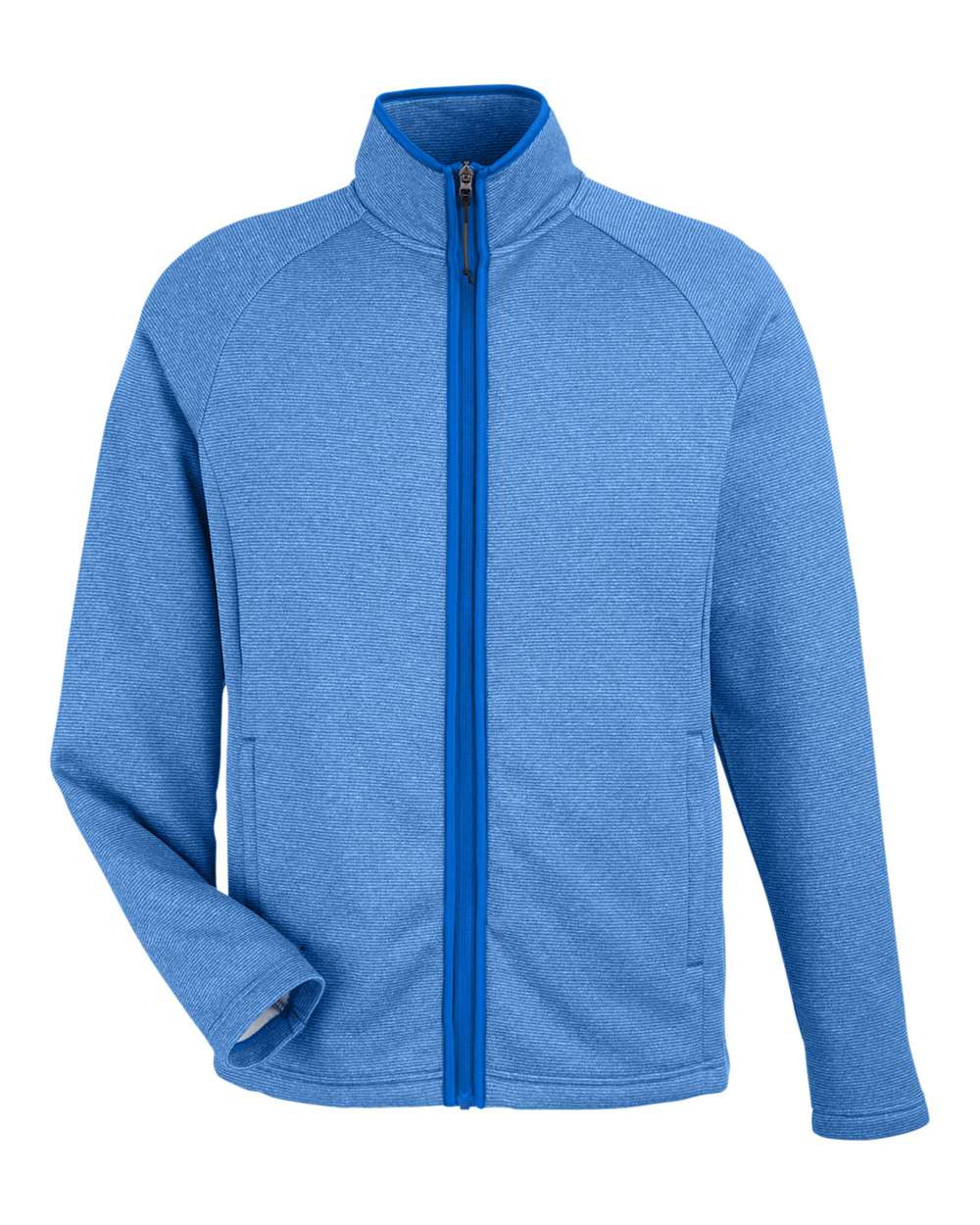 Front View of True Royal/ White Men's Venture Heathered Stripe Full-Zip - CE72