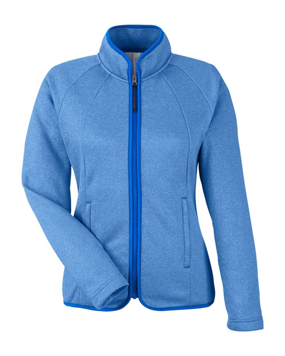 Front View of True Royal/ White Women's Venture Heathered Stripe Full-Zip - CE72W