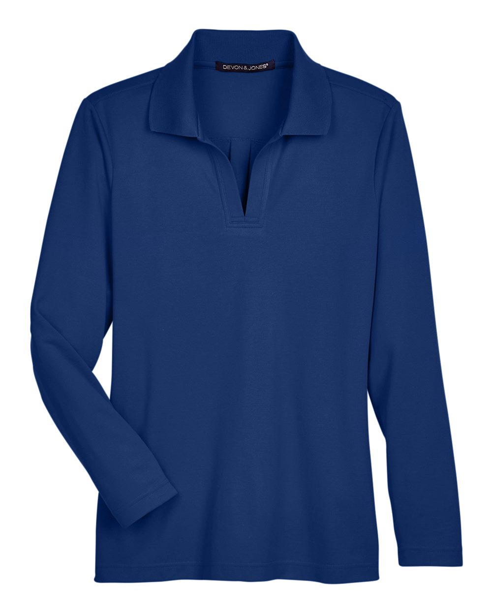 Front View of True Royal Women's CrownLux Performance® Plaited Long Sleeve Polo - DG20LW