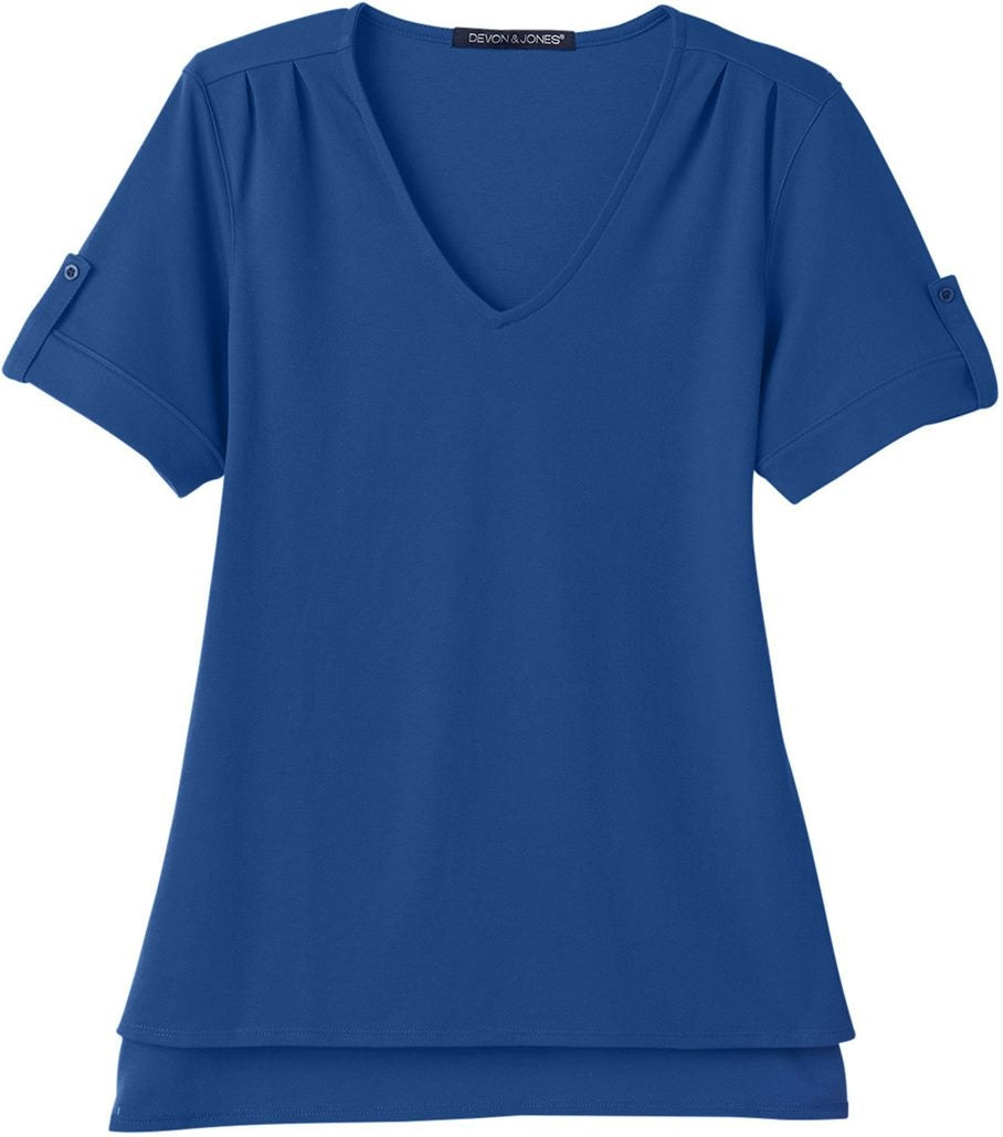 Front View of True Royal Women&#39;s CrownLux Performance® Plaited Rolled Sleeve Shirt - DG20WB
