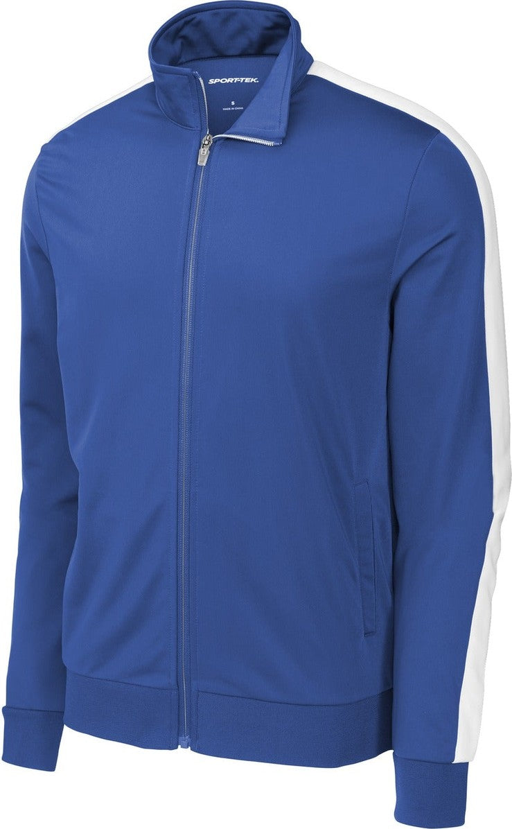 Front View of True Royal/Wht Sport-Tek Tricot Sleeve Stripe Track Jacket. JST94