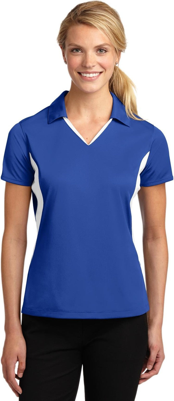 Front View of True Royal/Wht Sport-Tek Women's Side Blocked Micropique Sport-Wick Polo. LST655