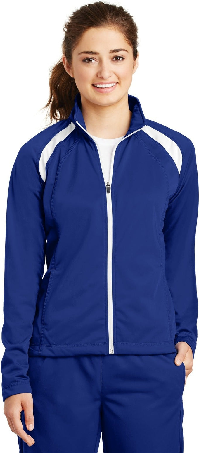 Front View of True Royal/Wht Sport-Tek Women's Tricot Track Jacket. LST90