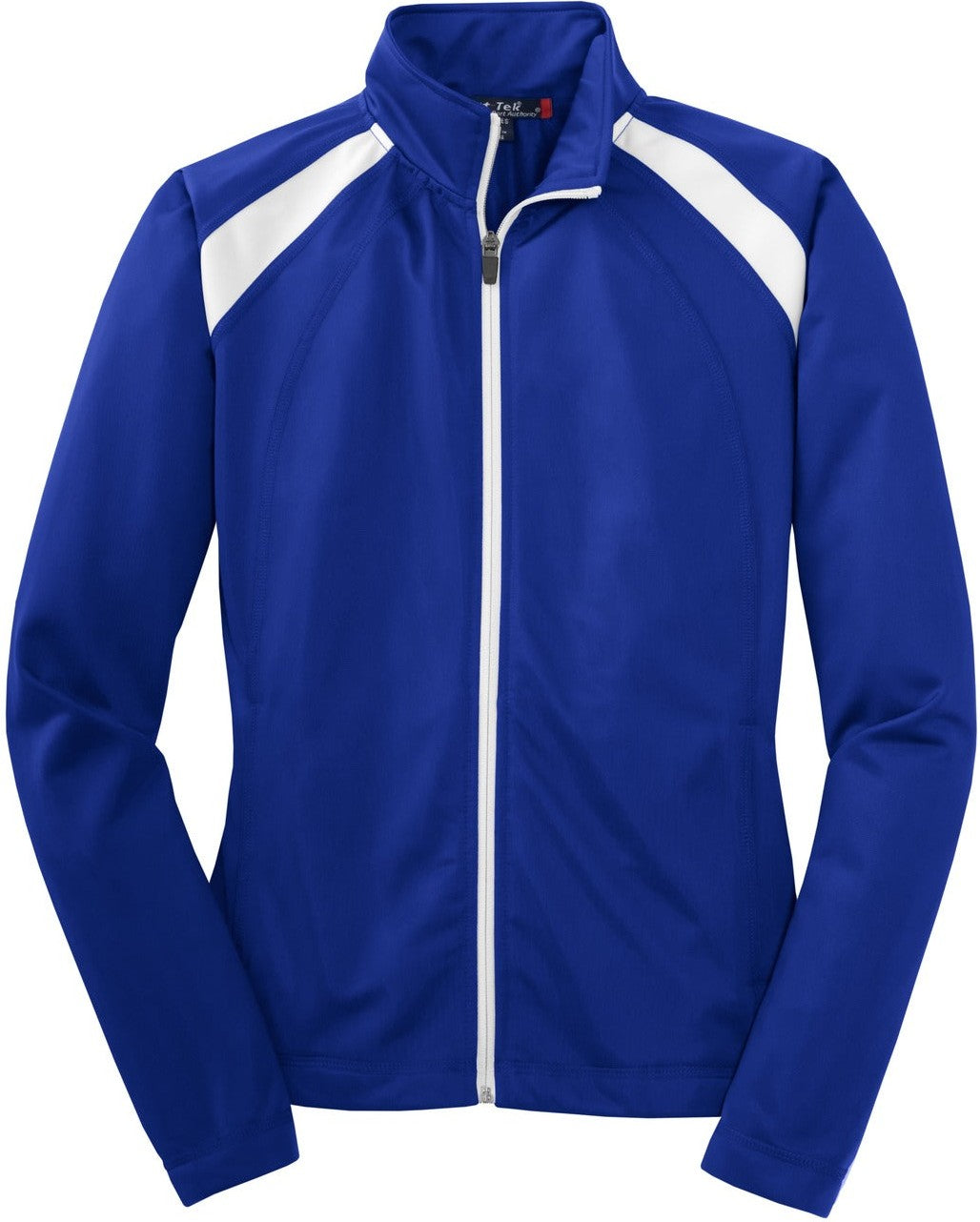 Front View of True Royal/Wht Sport-Tek Women's Tricot Track Jacket. LST90