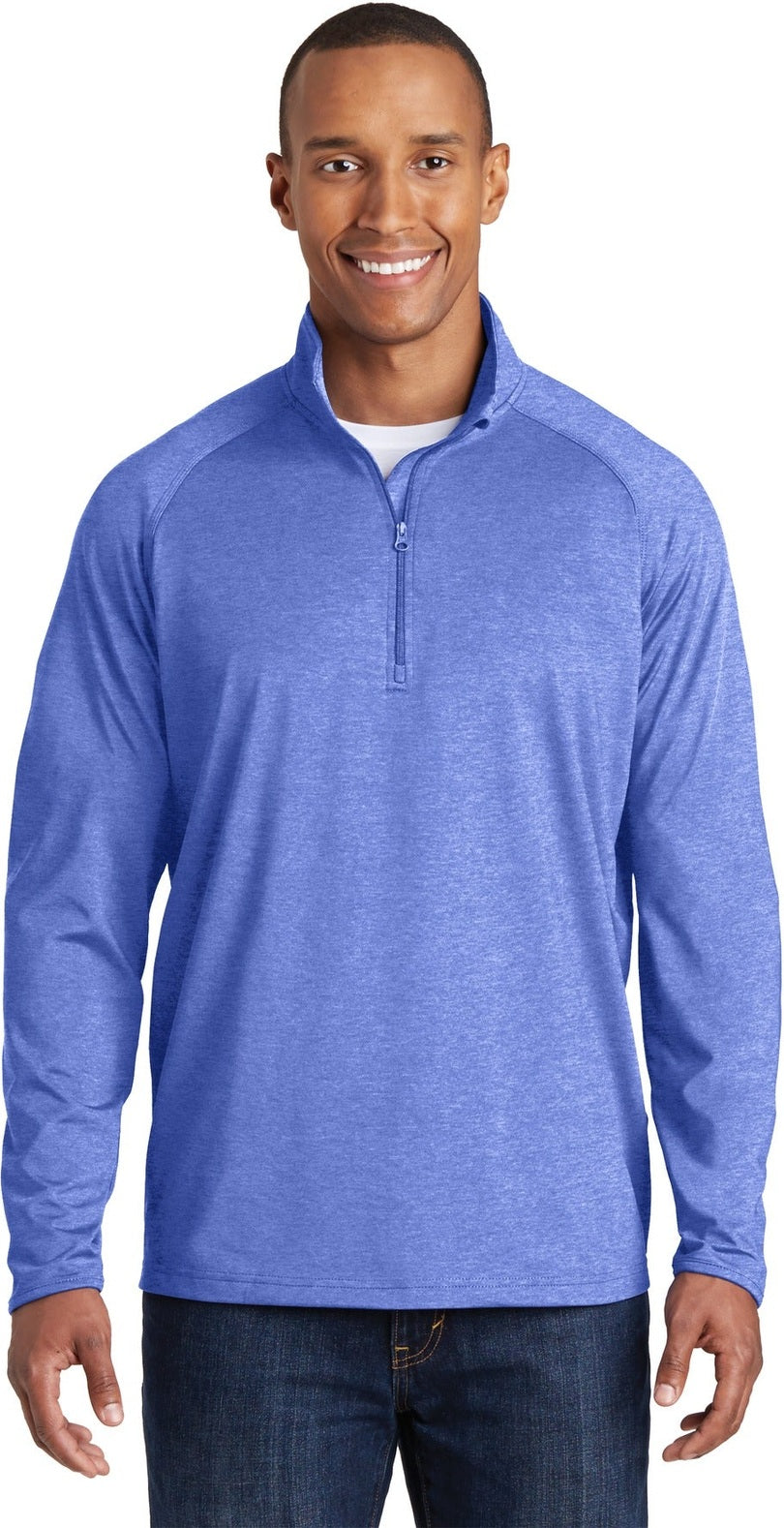 Front View of True Ryl Hthr Sport-Tek Tall Sport-Wick Stretch 1/4-Zip Pullover. TST850