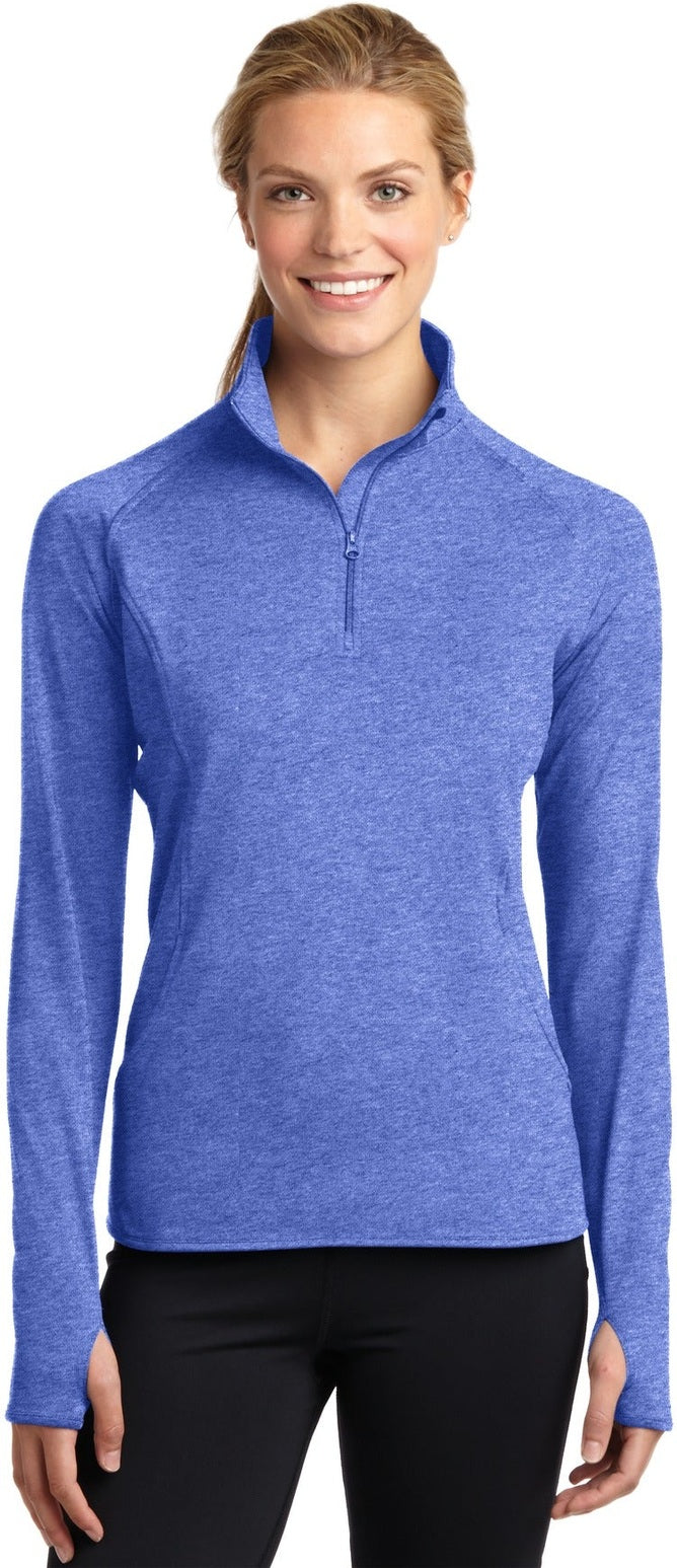 Front View of True Ryl Hthr Sport-Tek Women's Sport-Wick Stretch 1/4-Zip Pullover. LST850