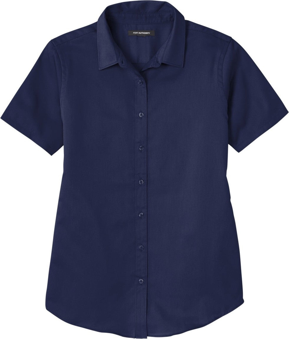 Front View of TrueNavy Port Authority Women's Short Sleeve SuperPro React Twill Shirt. LW809