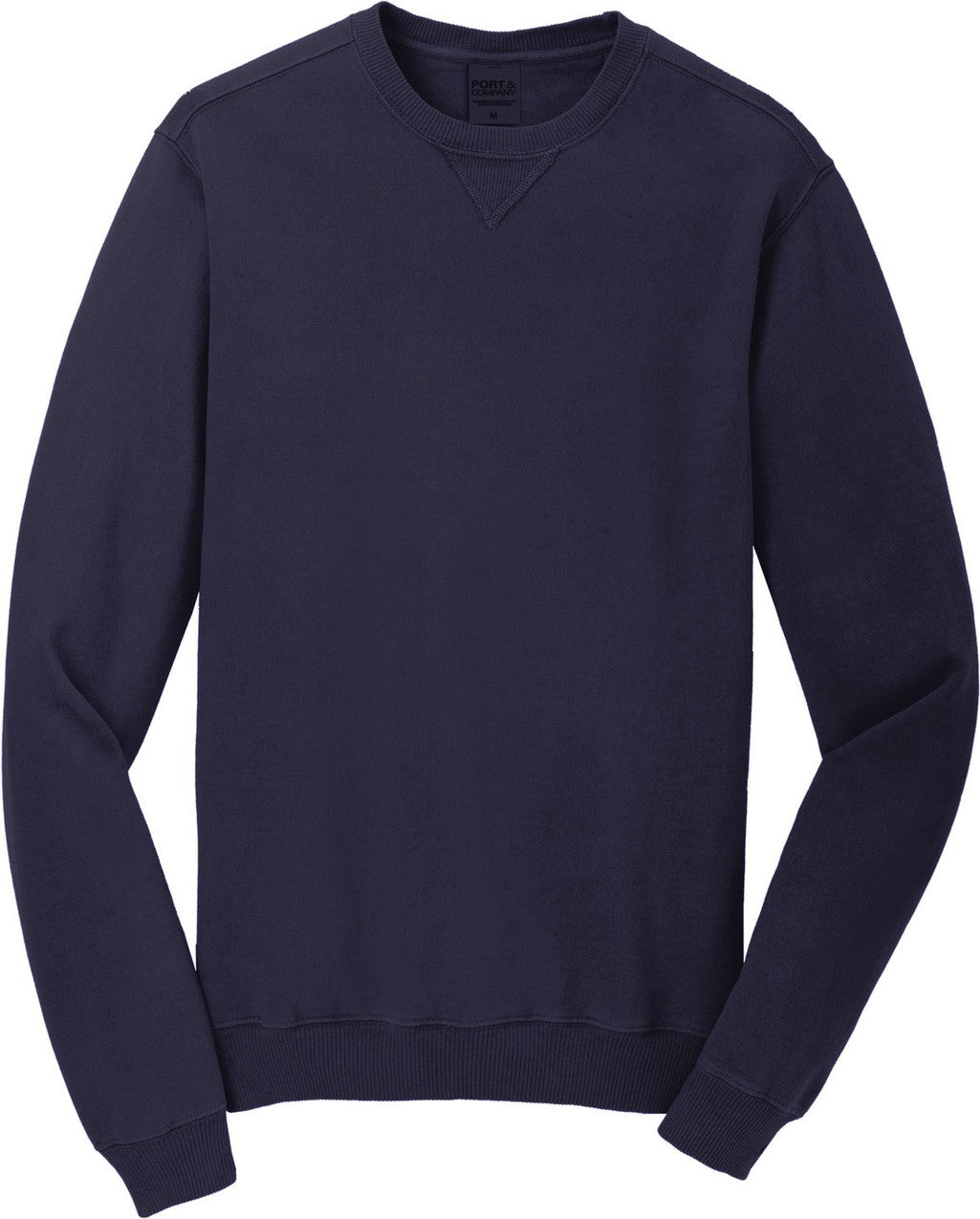 Front View of TrueNavy Port & Co Beach Wash Garment-Dyed Crewneck Sweatshirt PC098