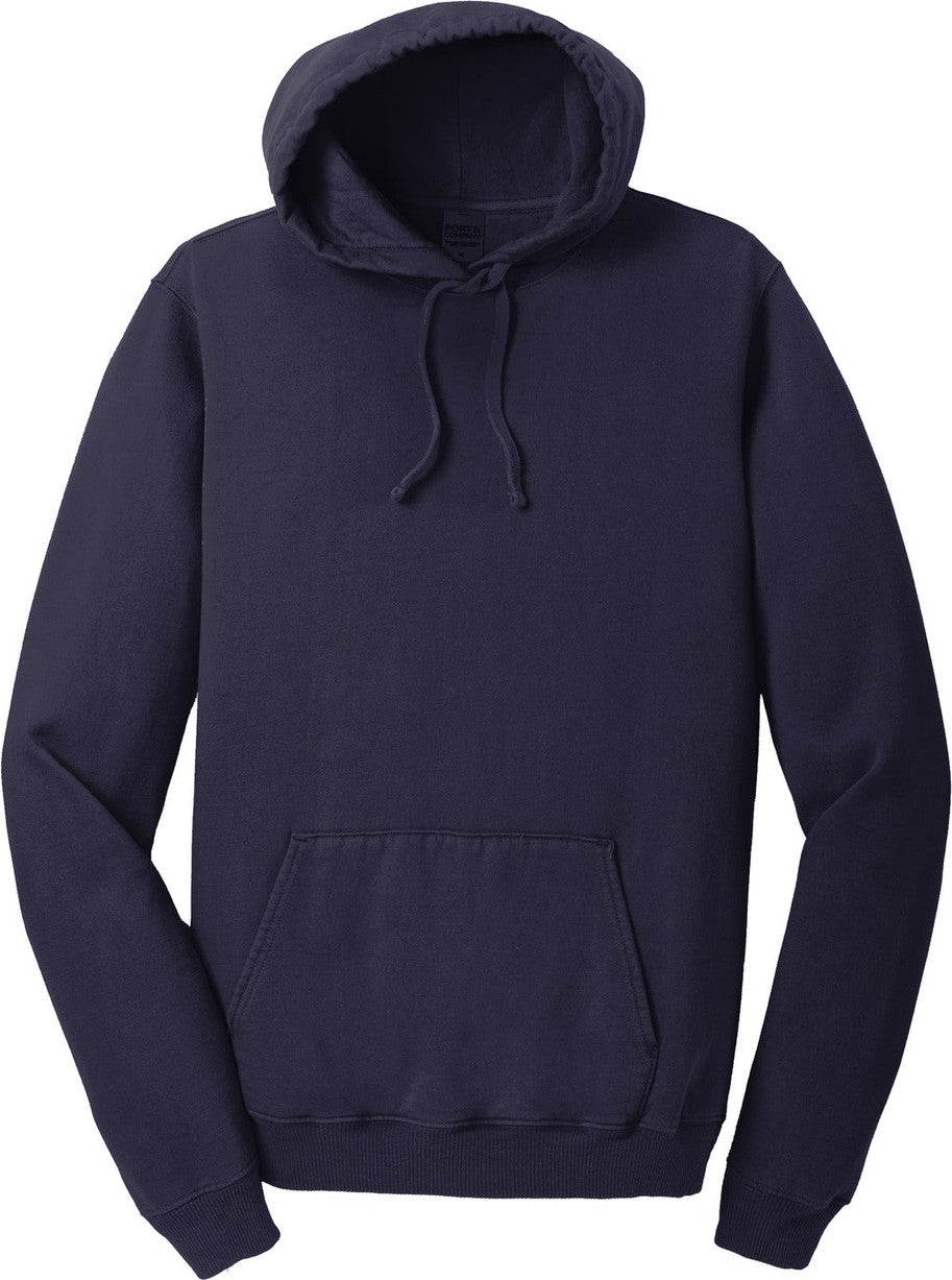 Front View of TrueNavy Port & Co Beach Wash Garment-Dyed Pullover Hooded Sweatshirt. PC098H