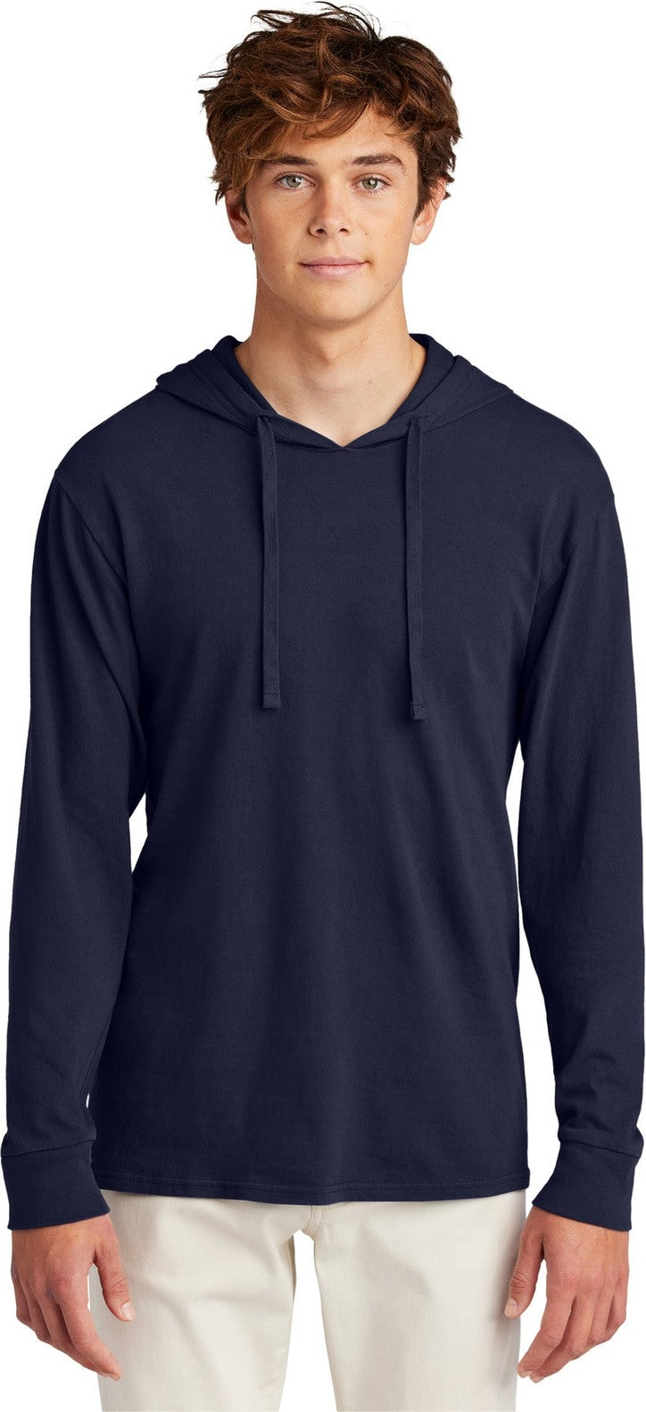 Front View of TrueNavy Port & Co Beach Wash Garment-Dyed Pullover Hooded Tee PC099H