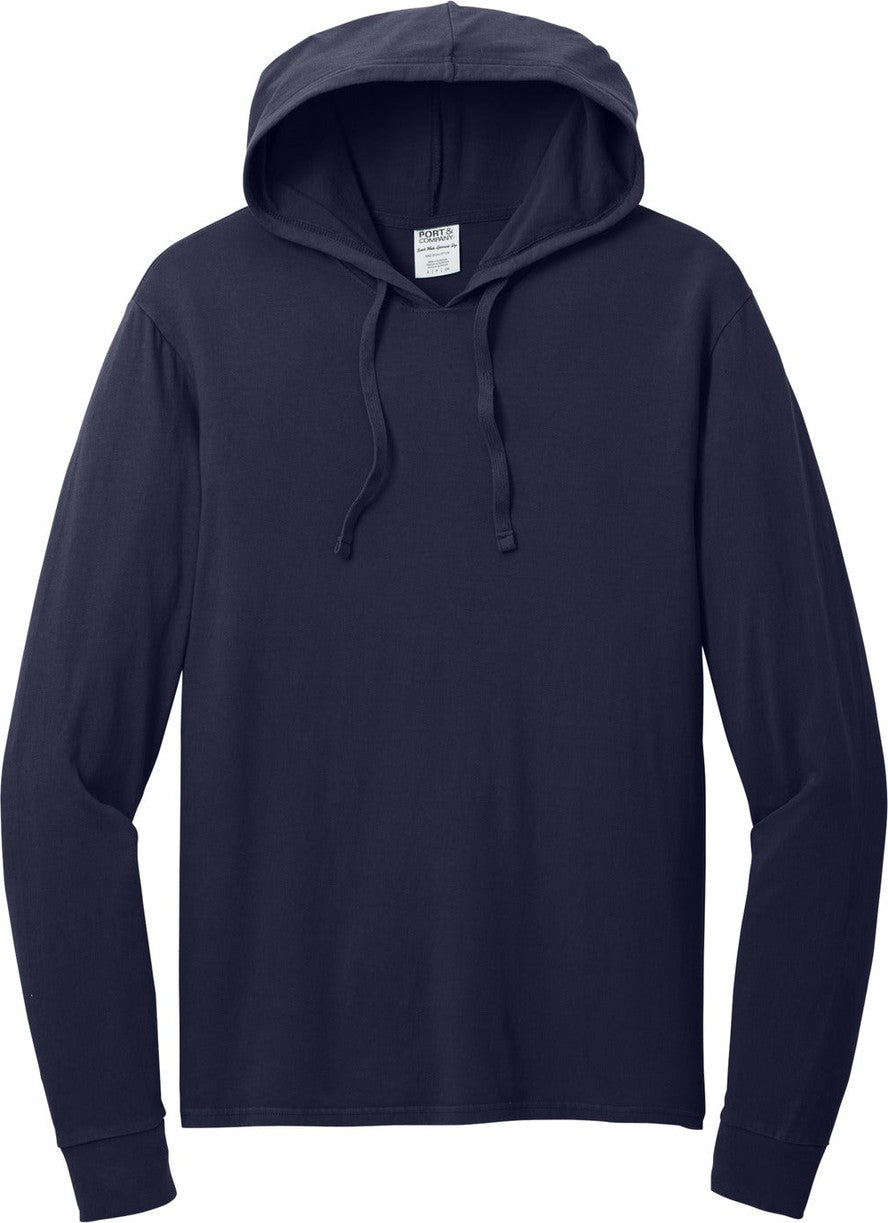 Front View of TrueNavy Port & Co Beach Wash Garment-Dyed Pullover Hooded Tee PC099H