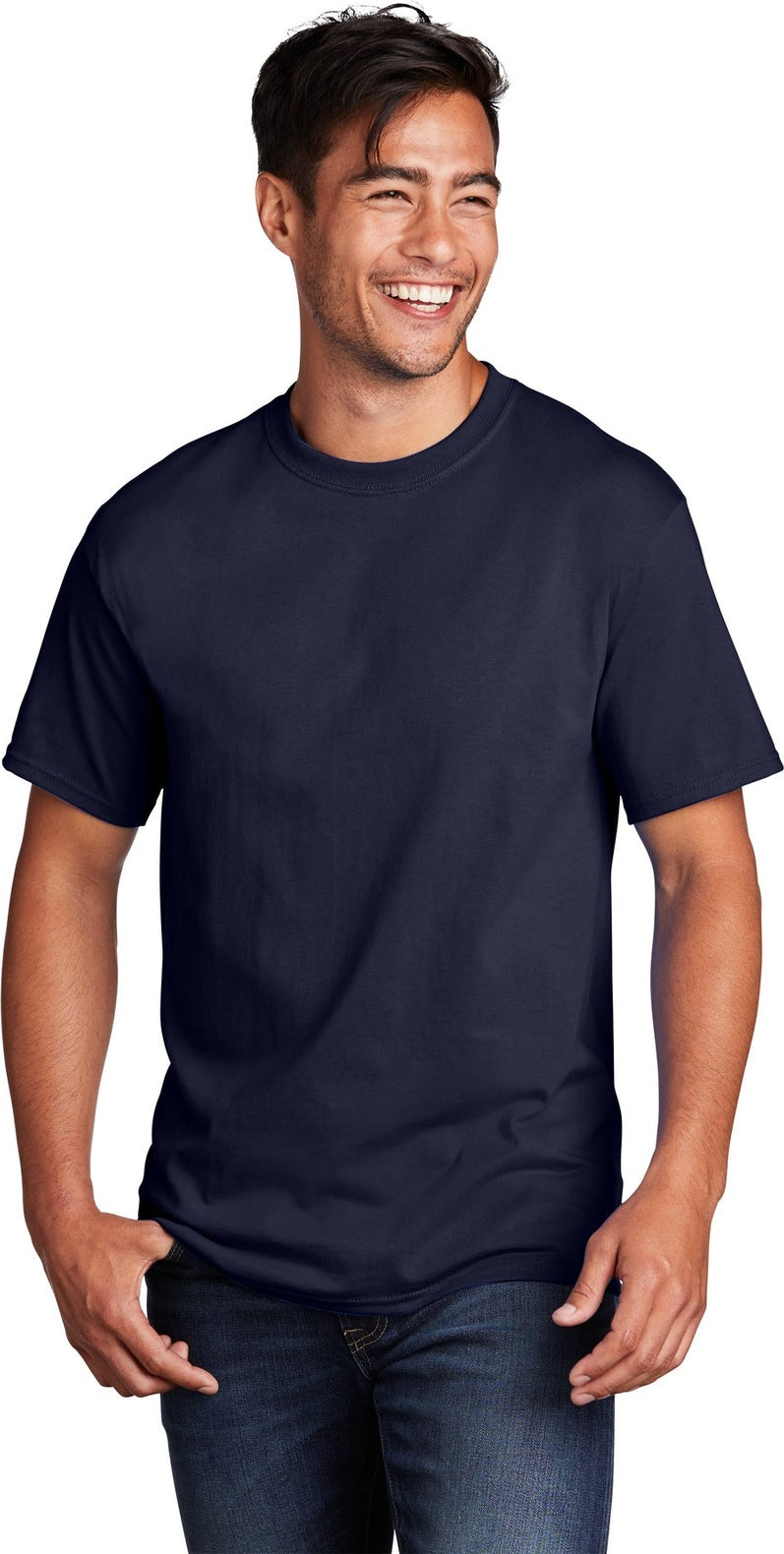 Front View of TrueNavy Port & Co Core Cotton Tee. PC54