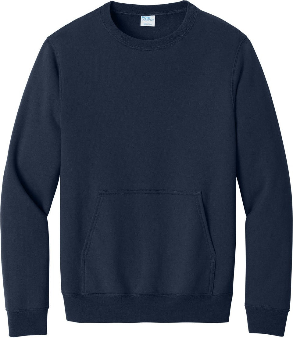 Front View of TrueNavy Port & Co Core Fleece Crewneck Pocket Sweatshirt PC78PKT