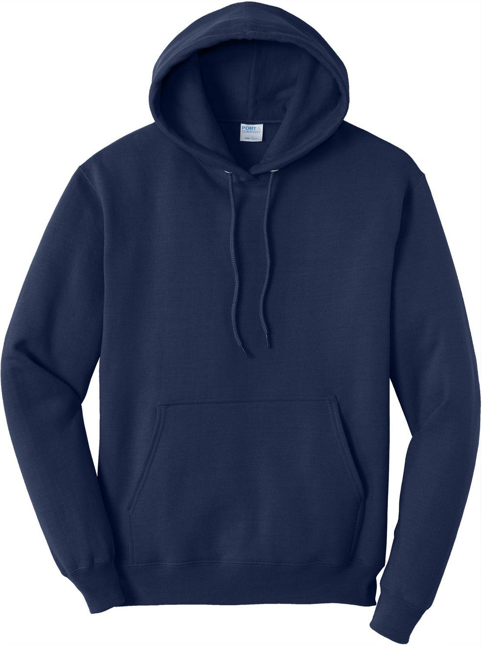 Front View of TrueNavy Port & Co Core Fleece Pullover Hooded Sweatshirt. PC78H