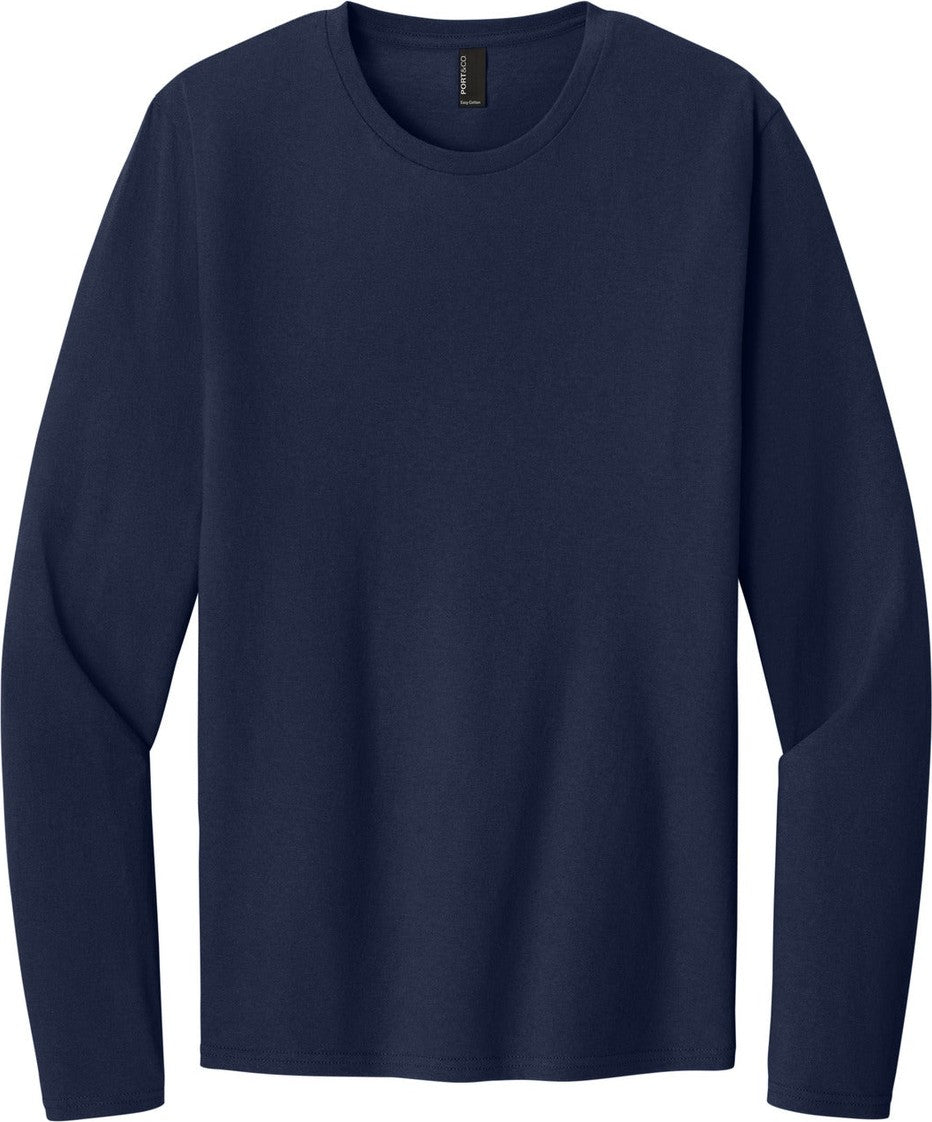 Front View of TrueNavy Port & Co Easy Cotton Long Sleeve Tee PC43LS