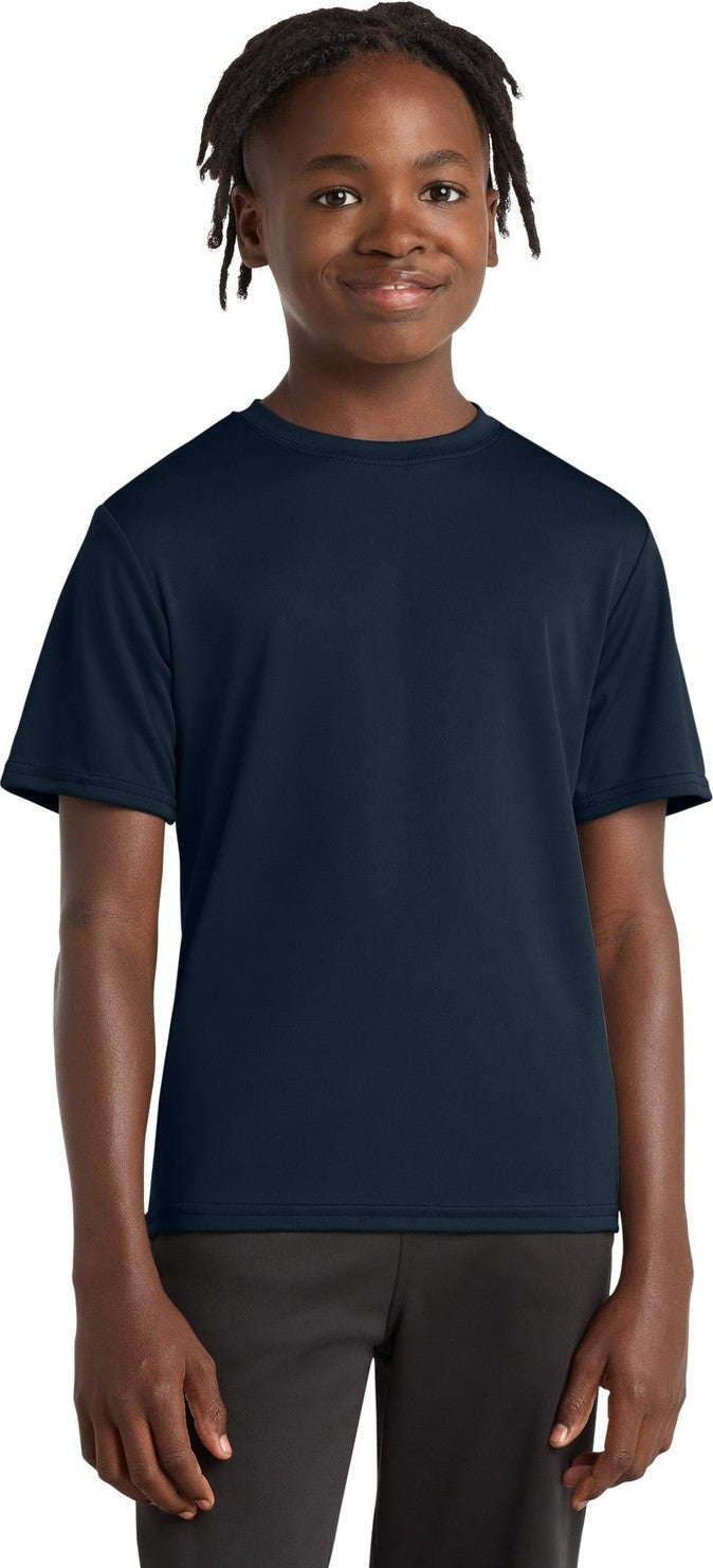 Front View of TrueNavy Port & Co Youth Performance Tee. PC380Y