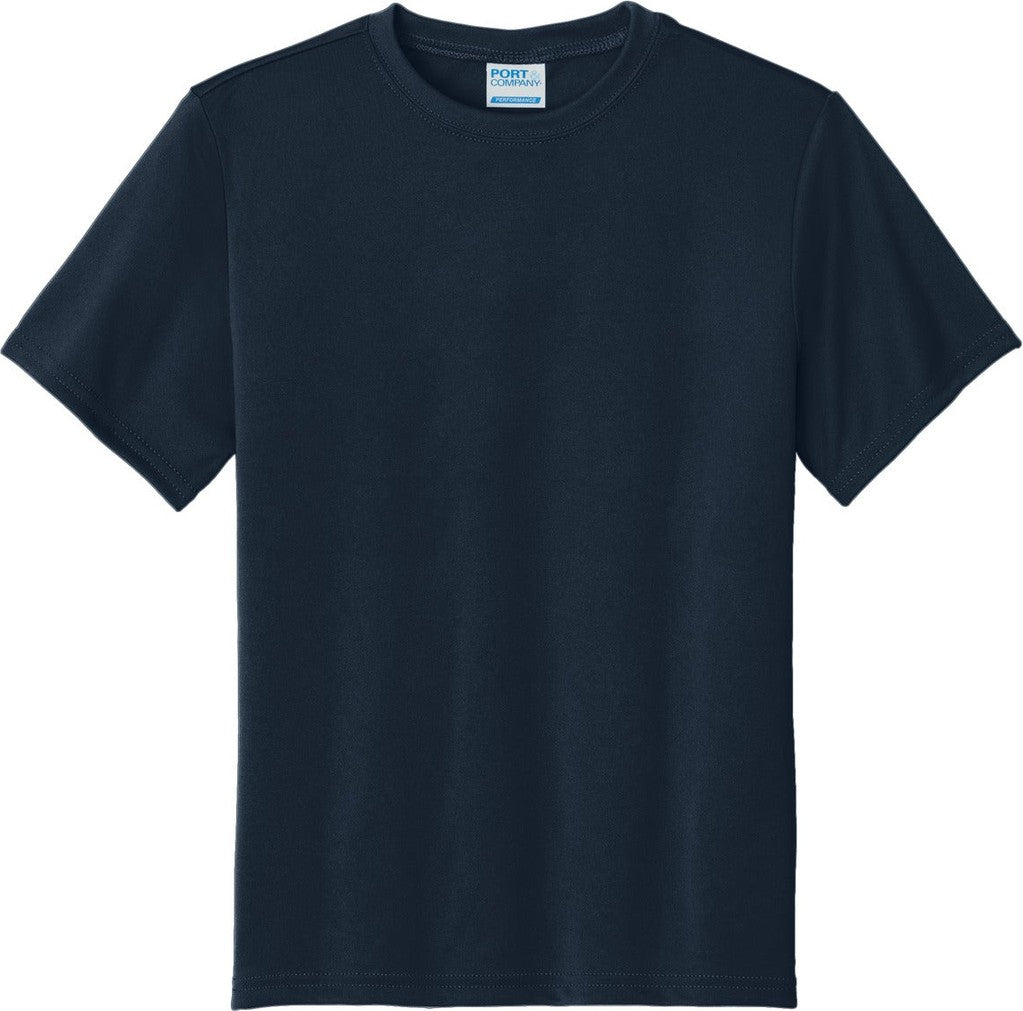 Front View of TrueNavy Port & Co Youth Performance Tee. PC380Y