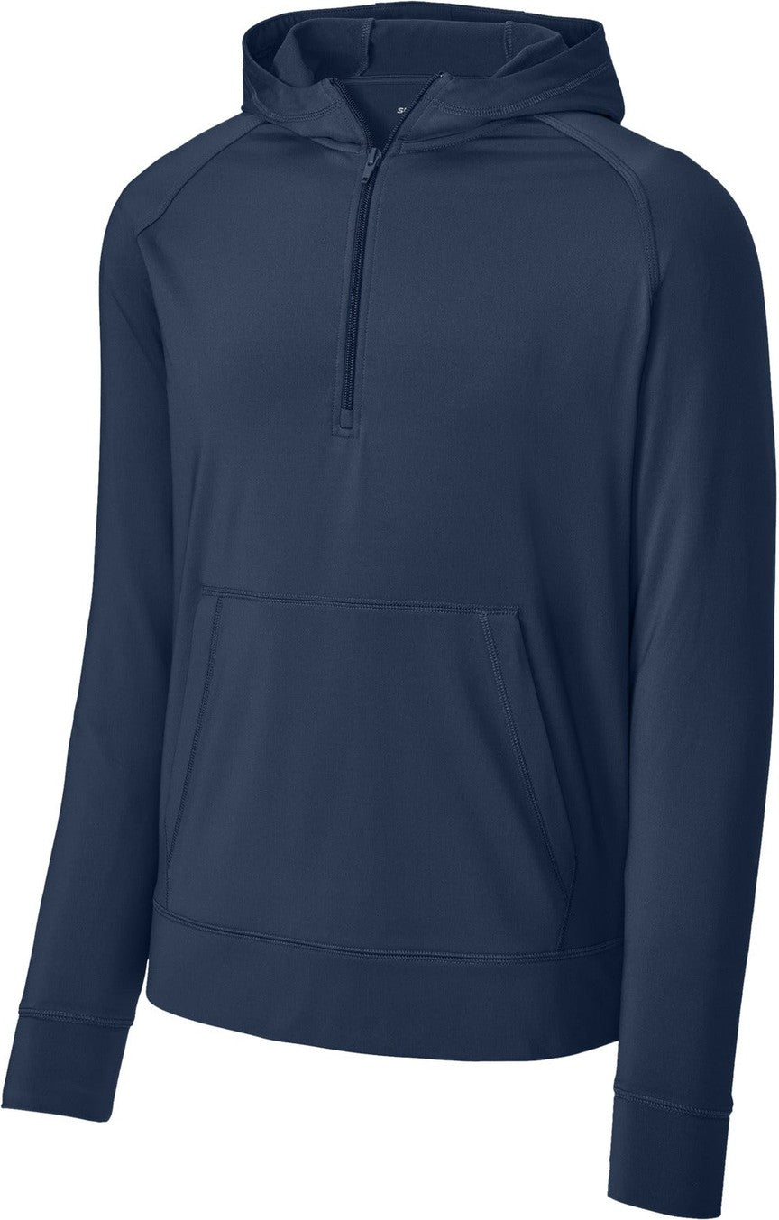 Front View of TrueNavy Sport-Tek Sport-Wick Stretch 1/2-Zip Hoodie ST856