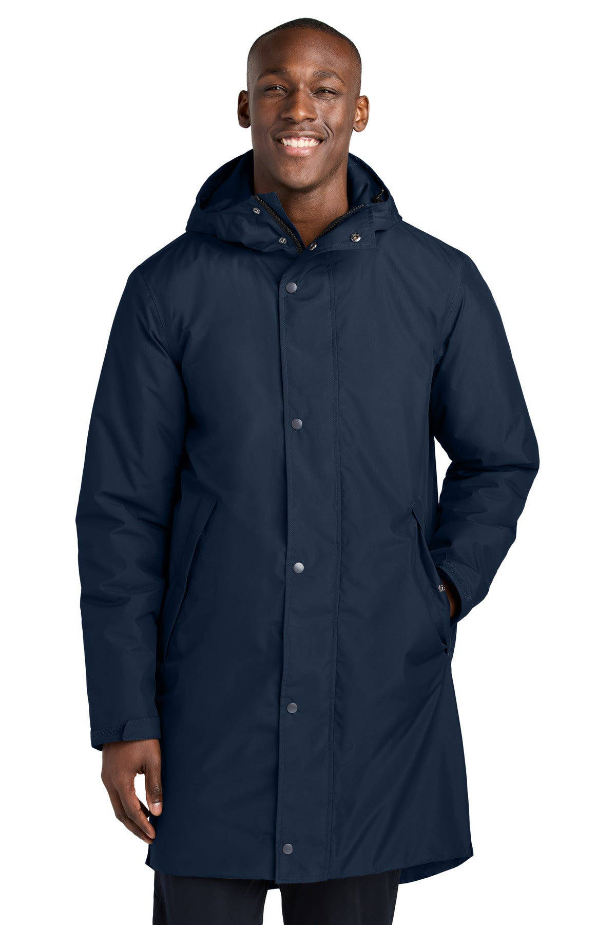 Front View of TrueNavy Sport-Tek Waterproof Insulated Sideline Parka JST55