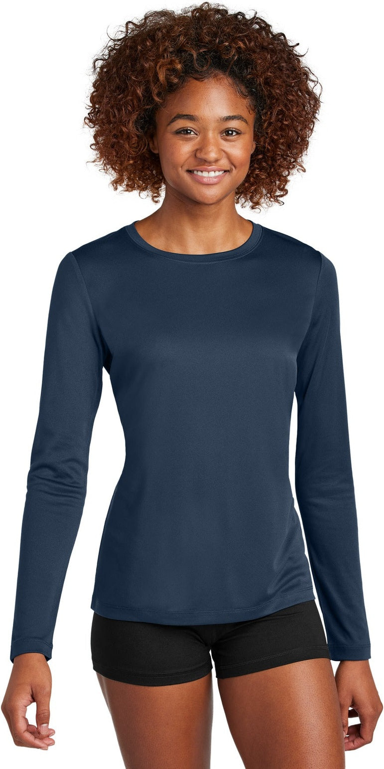 Front View of TrueNavy Sport-Tek Women's Posi-UV Pro Long Sleeve LST420LS