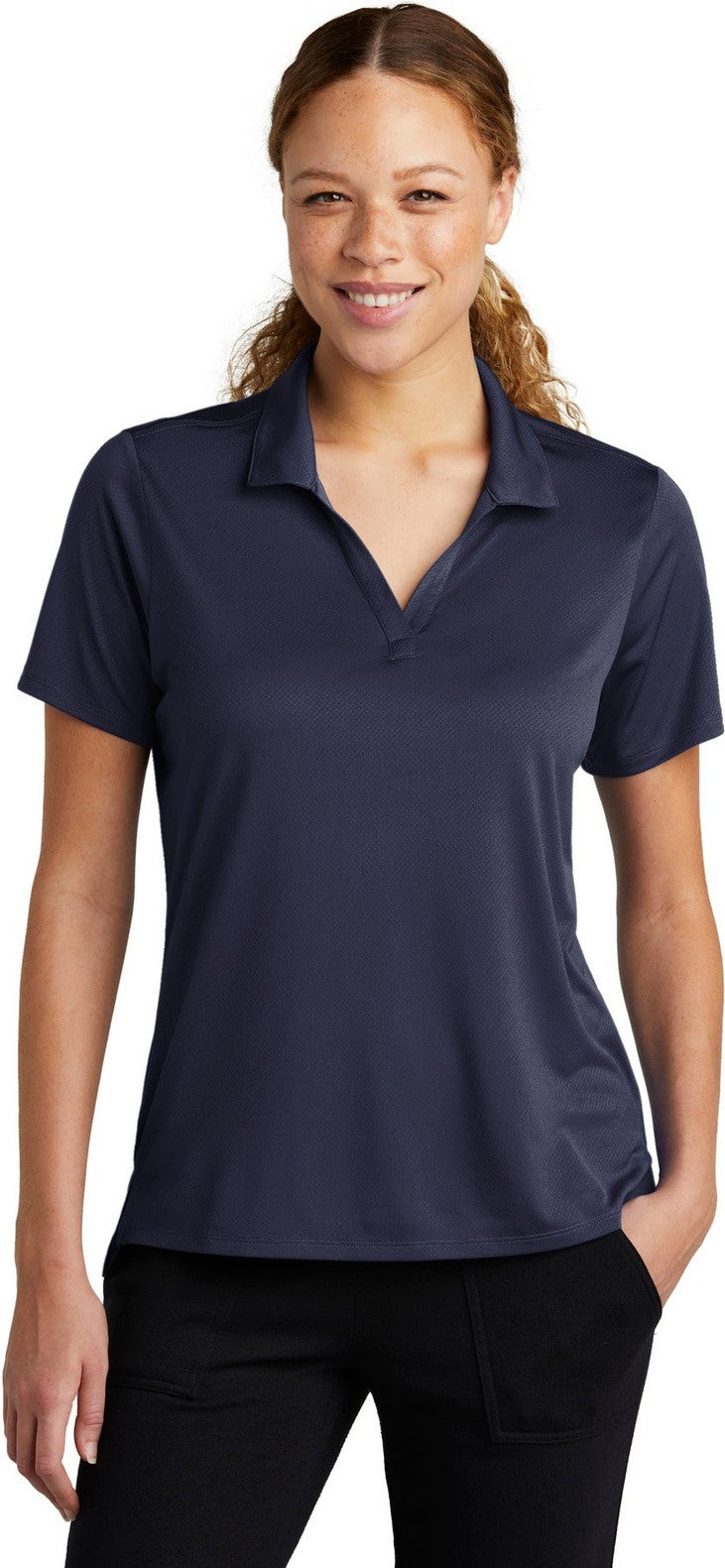 Front View of TrueNavy Sport-Tek Women's Sideline Polo LST535