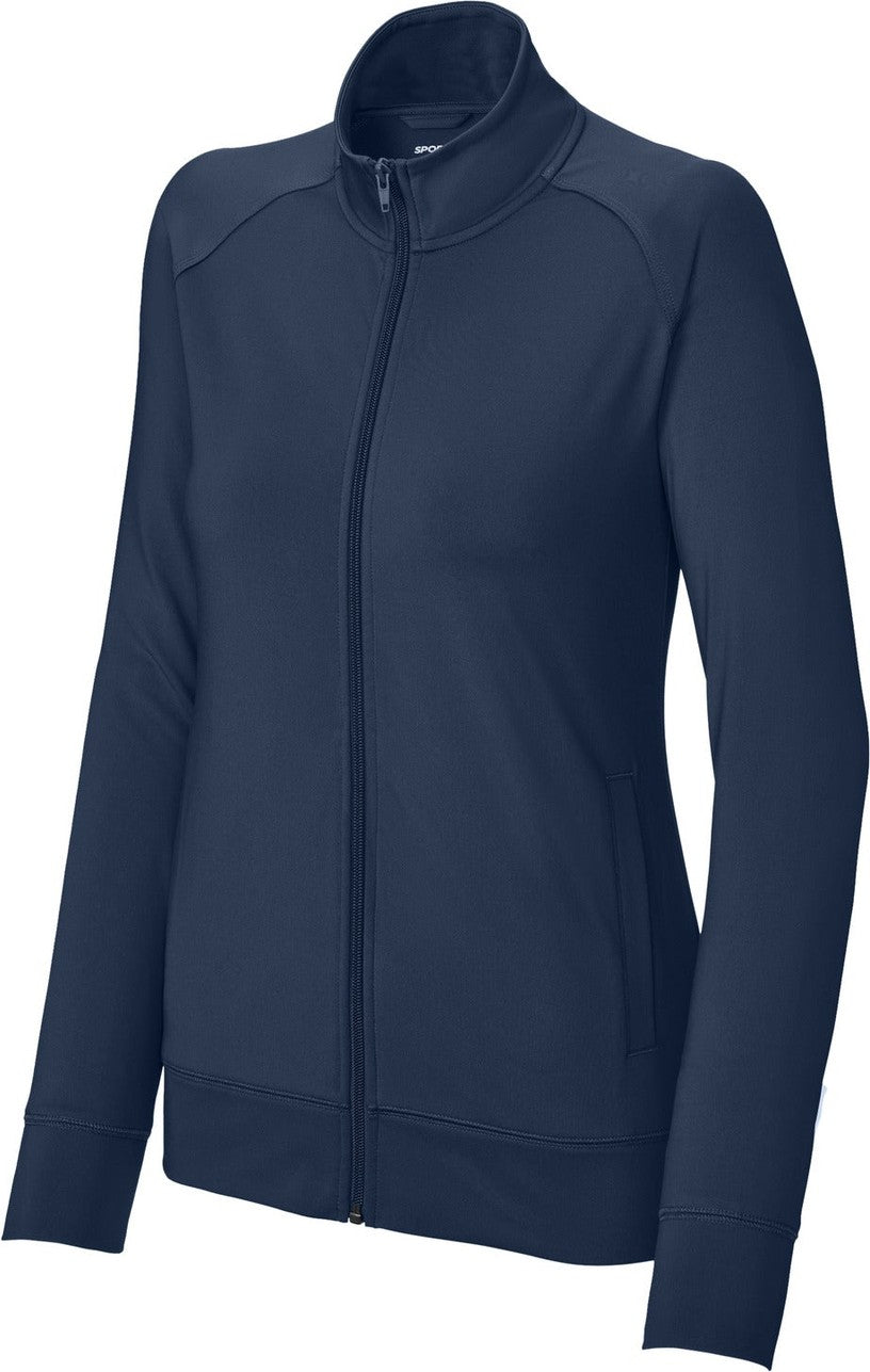Front View of TrueNavy Sport-Tek Women's Sport-Wick Stretch Full-Zip Cadet Jacket LST857