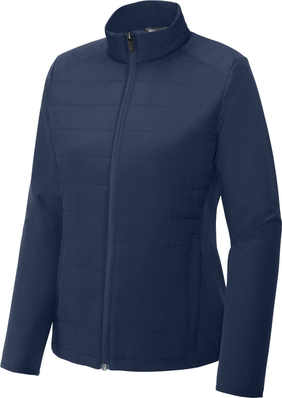Front View of TrueNavy Sport-Tek Women's Teknical Hybrid Jacket LST940
