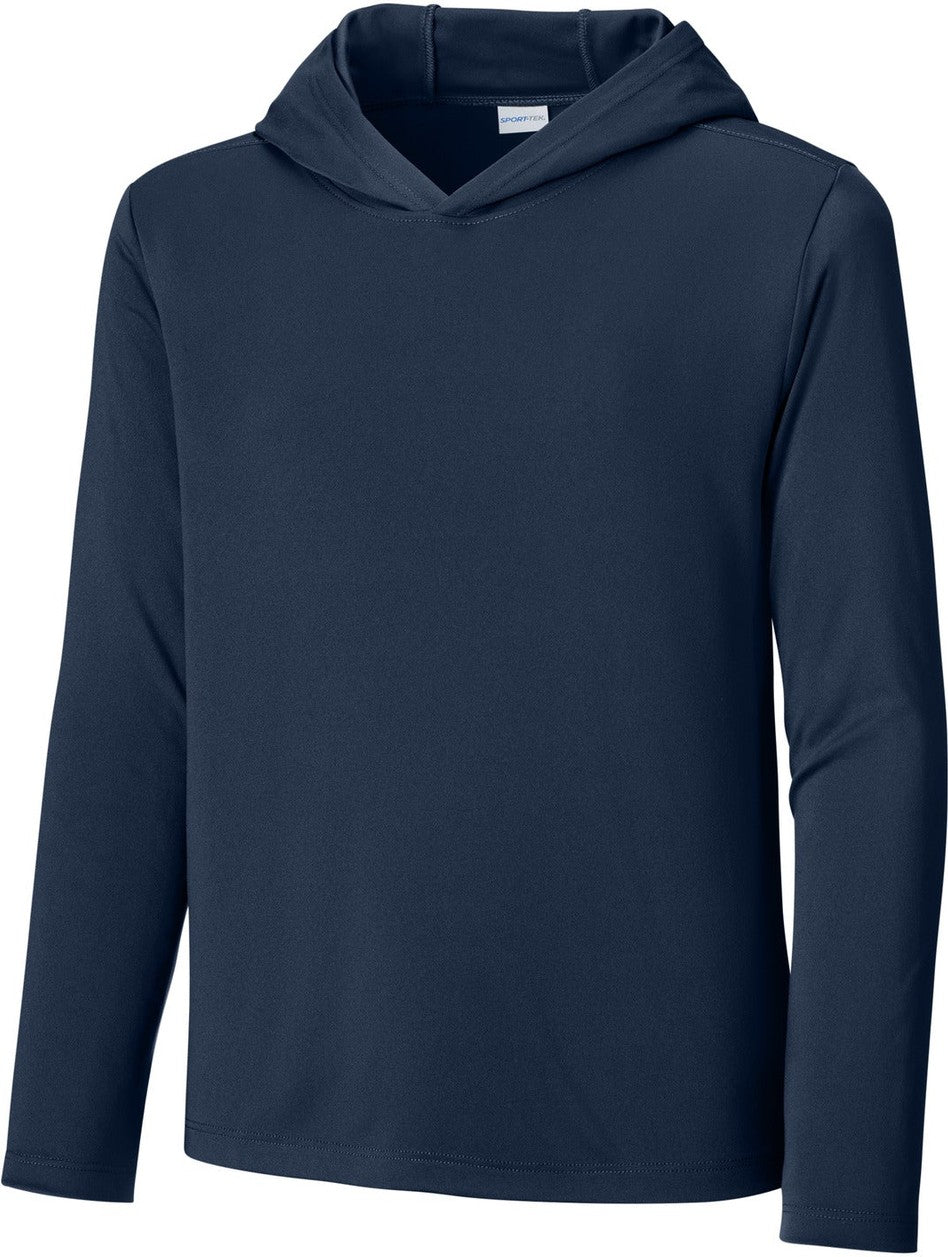 Front View of TrueNavy Sport-Tek Youth Posi-UV Pro Long Sleeve Hoodie YST420LSH