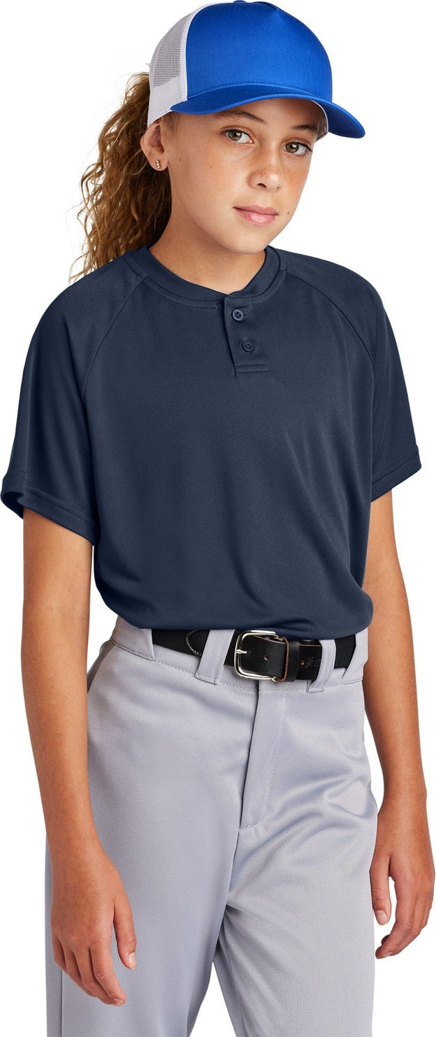 Front View of TrueNavy Sport-Tek Youth PosiCharge Competitor 2-Button Henley YST359