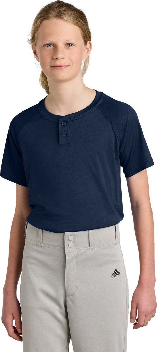 Front View of TrueNavy Sport-Tek Youth PosiCharge Competitor 2-Button Henley YST359