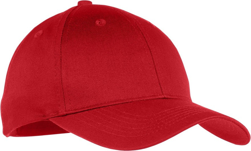 Front View of TrueRed Port Authority Youth Six-Panel Twill Cap. YCP80