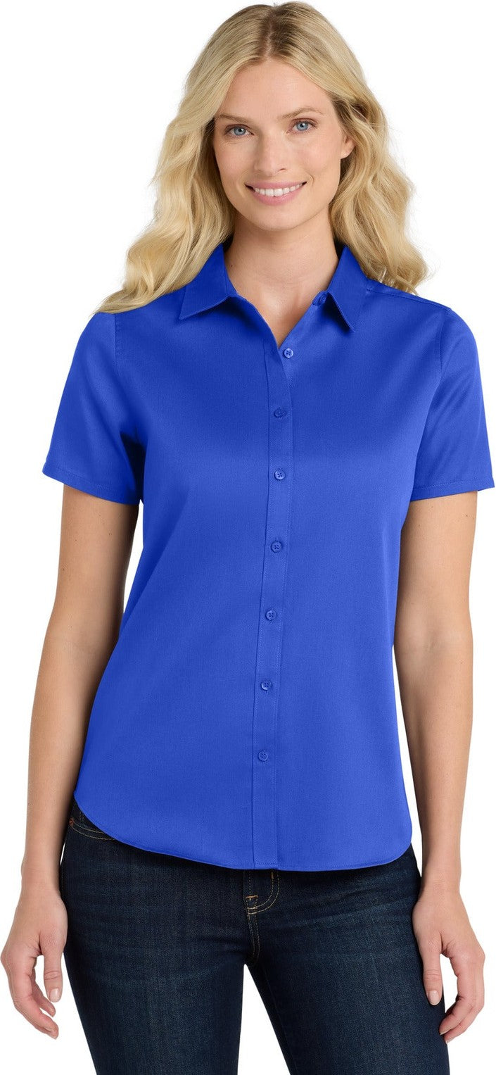 Front View of TrueRoyal Port Authority Women's Short Sleeve SuperPro React Twill Shirt. LW809
