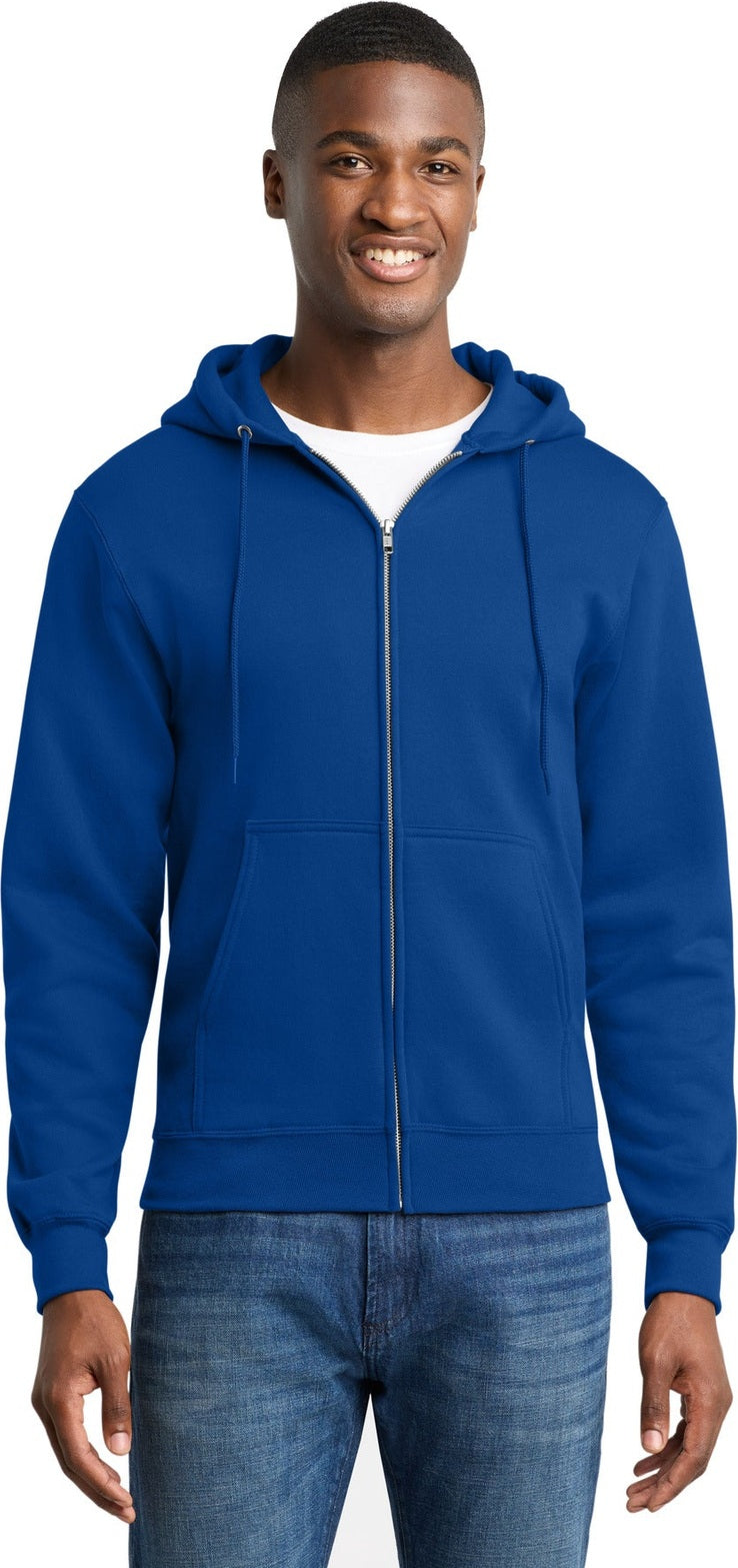 Front View of TrueRoyal Port & Co Core Fleece Full-Zip Hooded Sweatshirt. PC78ZH
