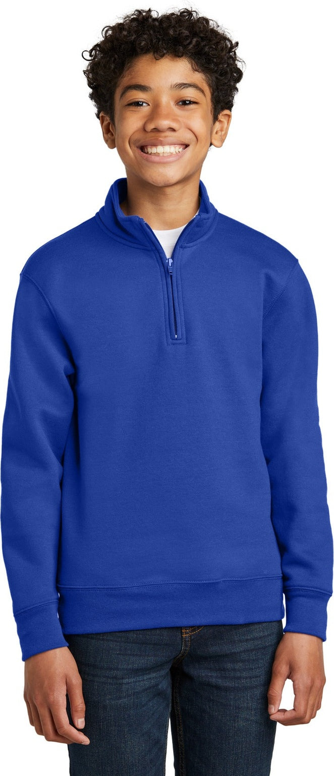 Front View of TrueRoyal Port & Co Youth Core Fleece 1/4-Zip Pullover Sweatshirt PC78YQ