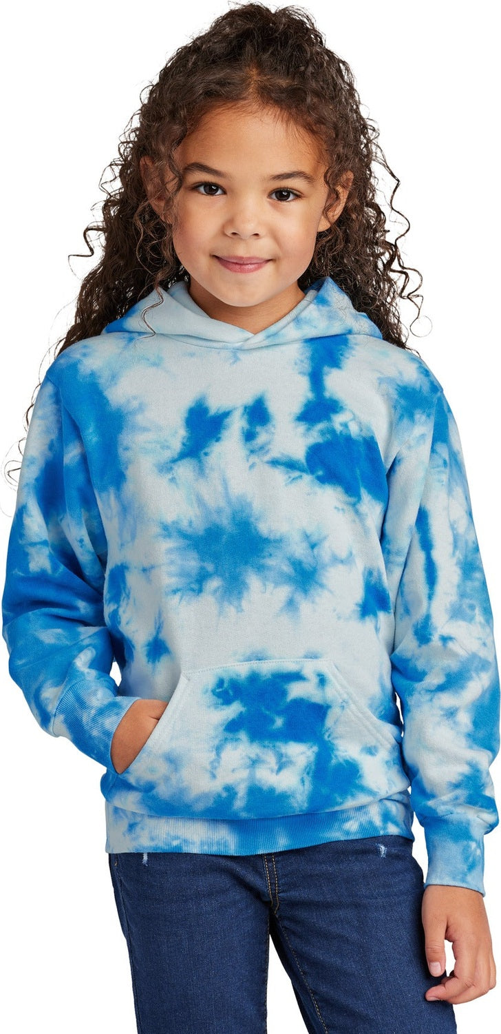 Front View of TrueRoyal Port & Co Youth Crystal Tie-Dye Pullover Hoodie PC144Y
