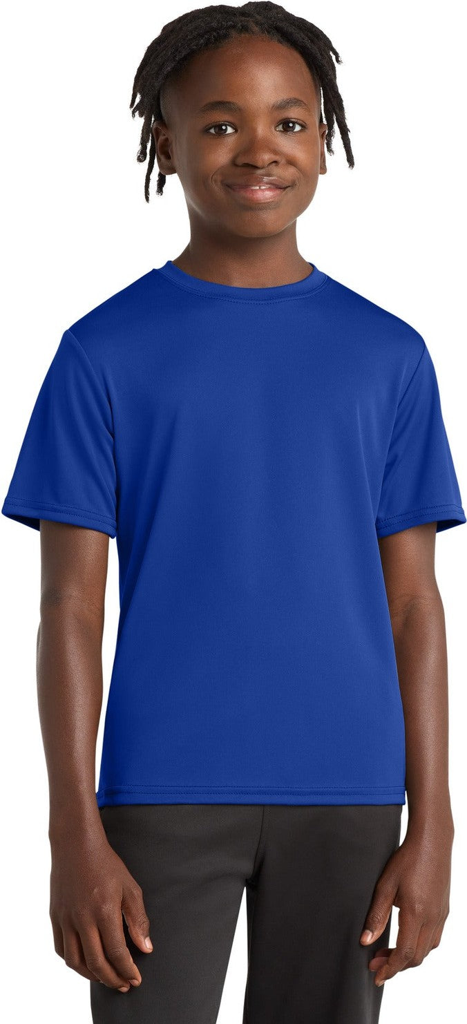 Front View of TrueRoyal Port & Co Youth Performance Tee. PC380Y