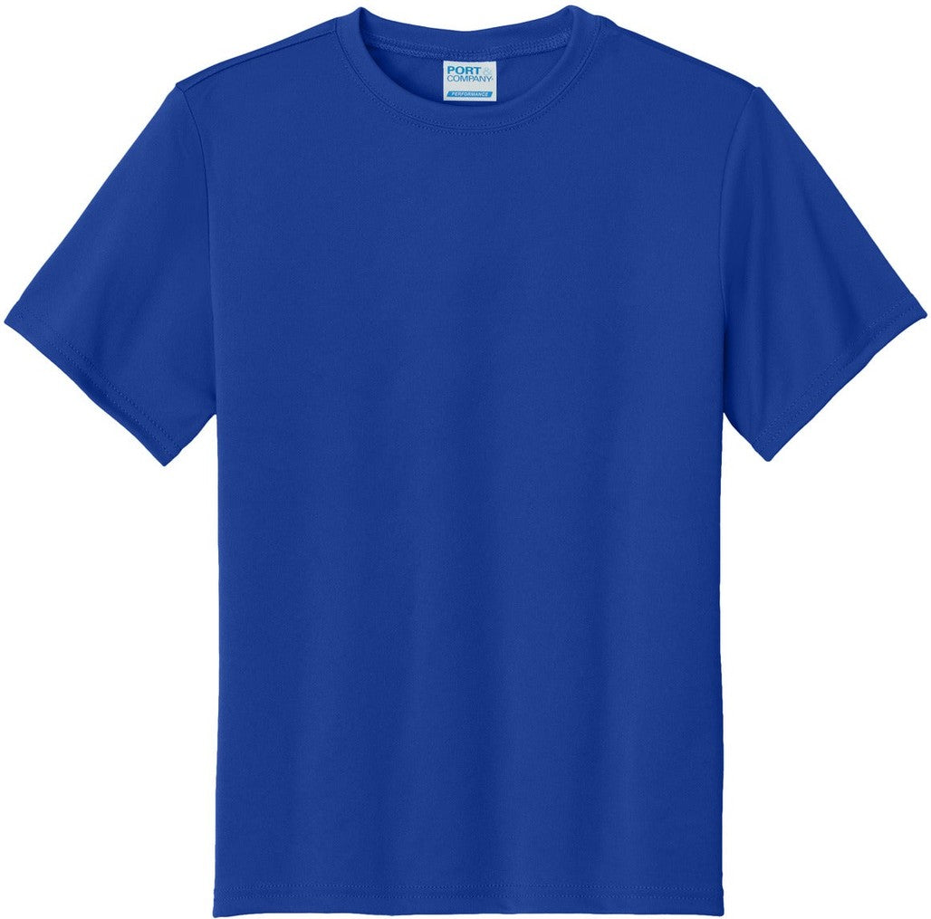 Front View of TrueRoyal Port & Co Youth Performance Tee. PC380Y