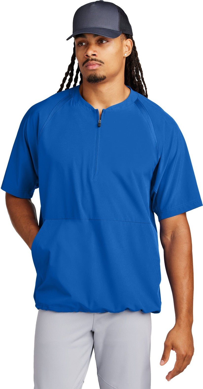 Front View of TrueRoyal Sport-Tek Repeat 1/2-Zip Short Sleeve Jacket JST489