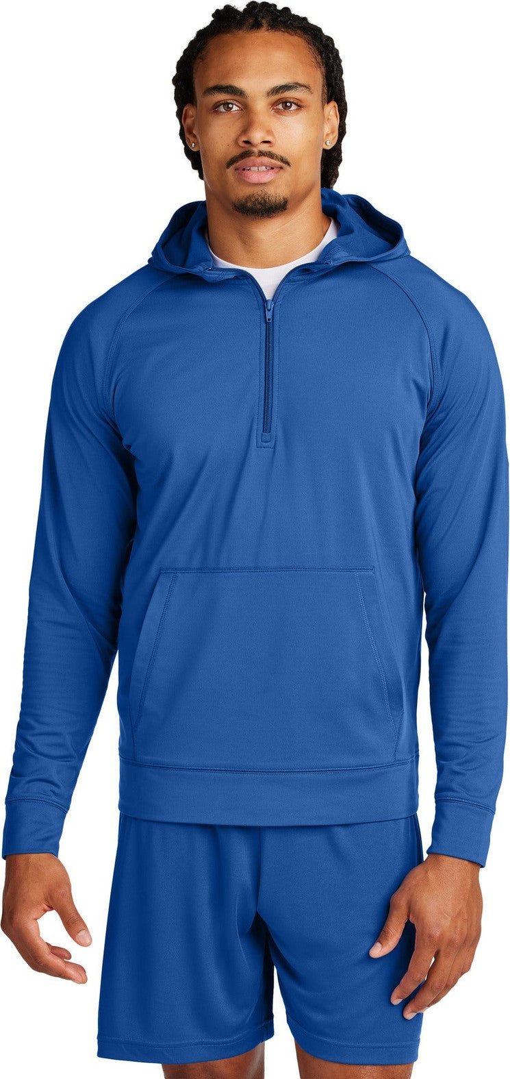 Front View of TrueRoyal Sport-Tek Sport-Wick Stretch 1/2-Zip Hoodie ST856
