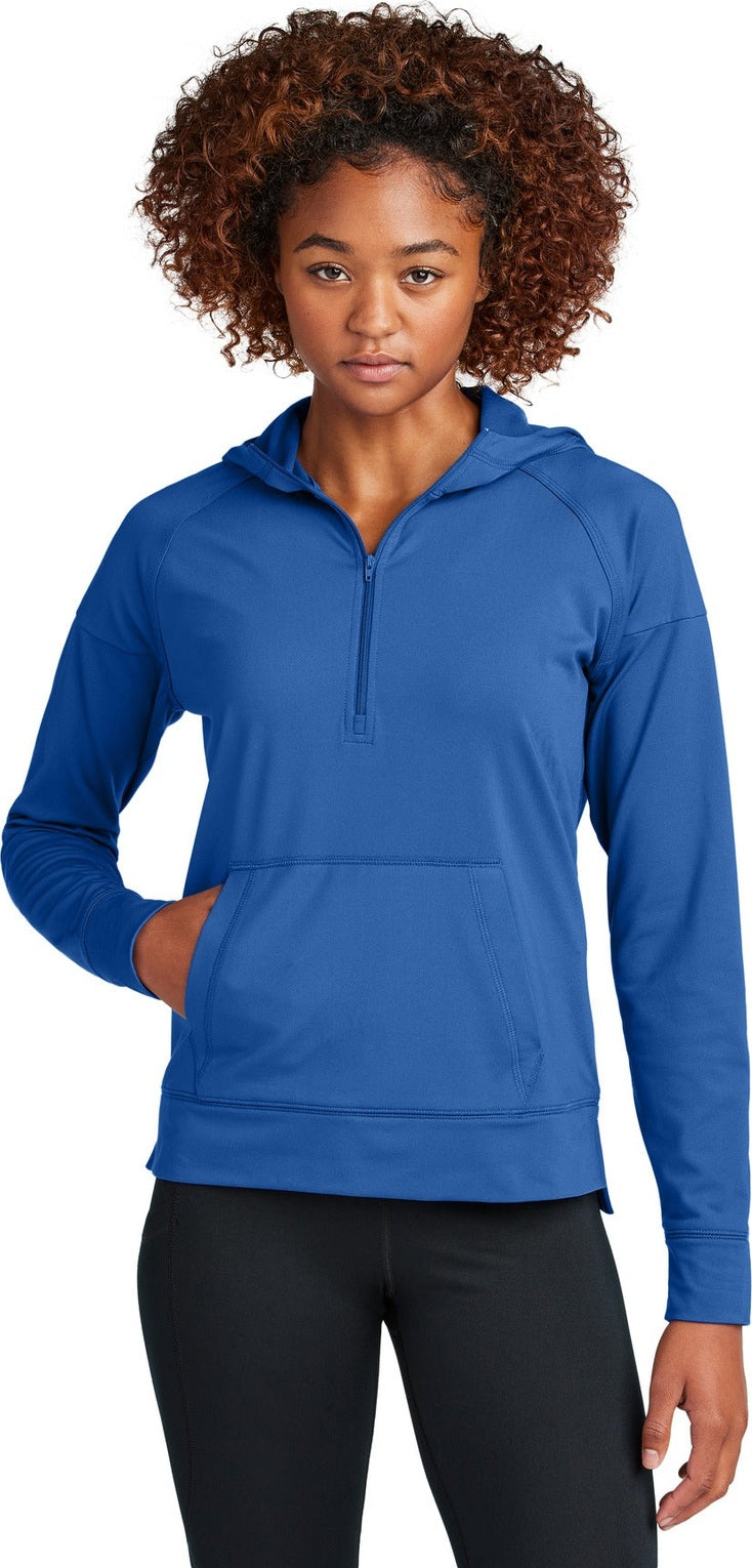 Front View of TrueRoyal Sport-Tek Women's Sport-Wick Stretch 1/2-Zip Hoodie LST856