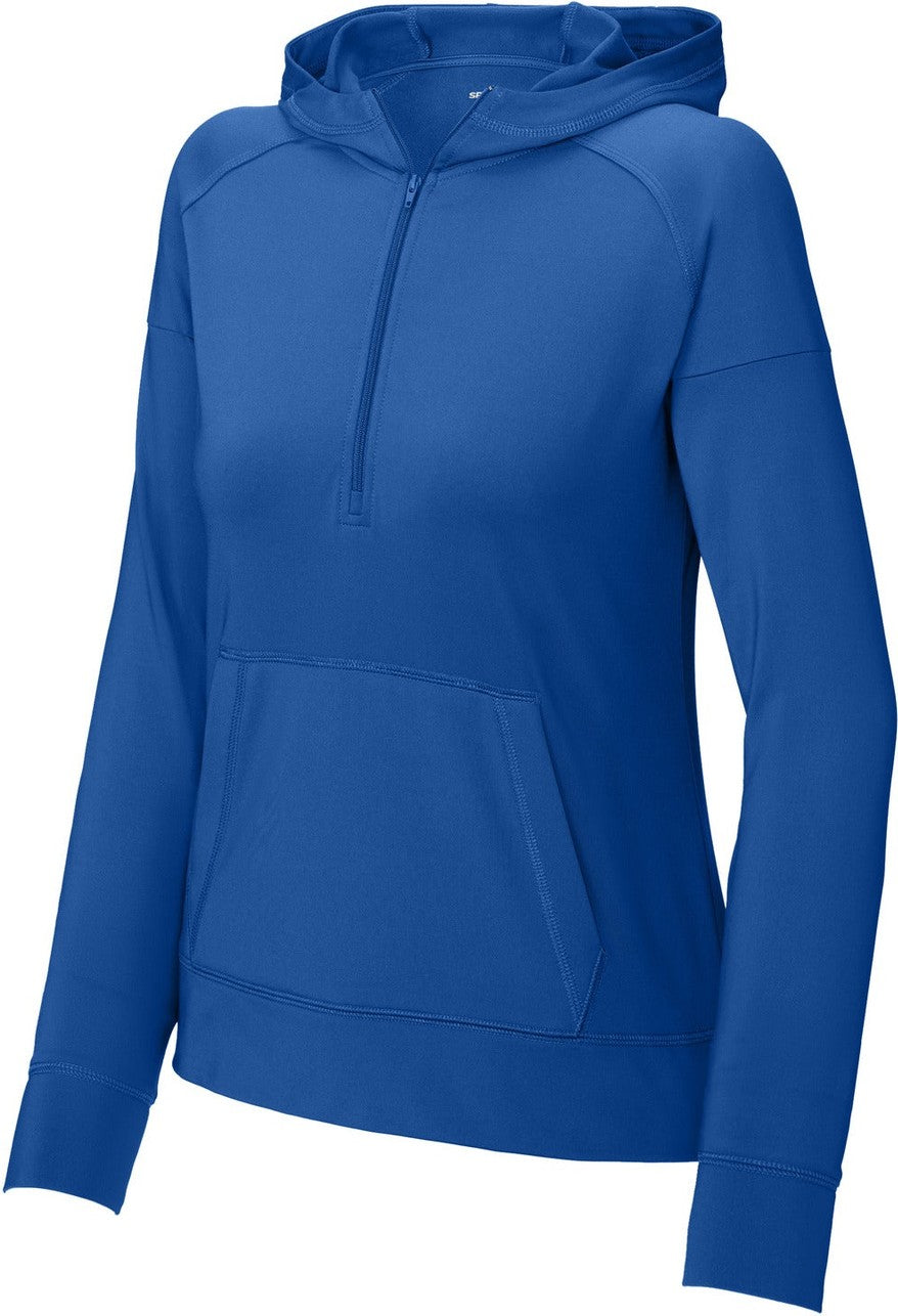 Front View of TrueRoyal Sport-Tek Women's Sport-Wick Stretch 1/2-Zip Hoodie LST856