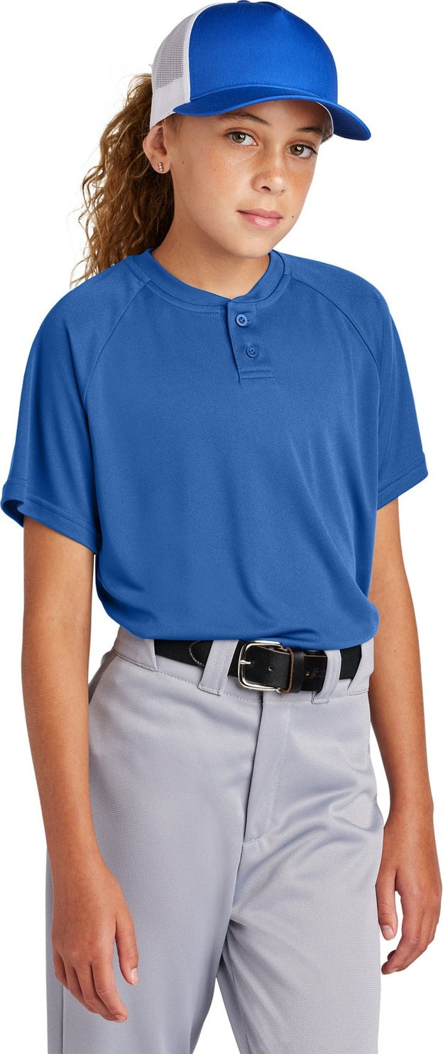 Front View of TrueRoyal Sport-Tek Youth PosiCharge Competitor 2-Button Henley YST359