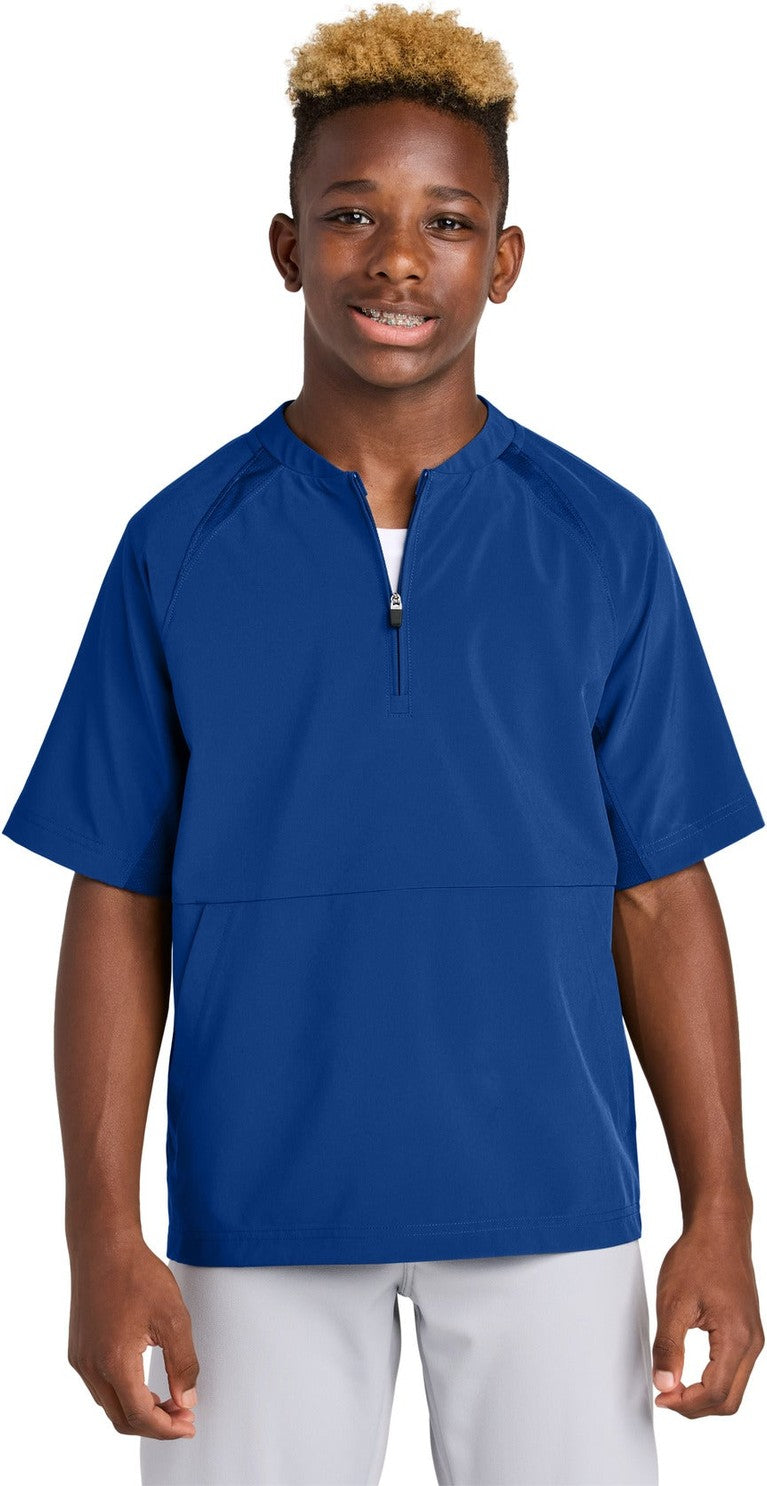 Front View of TrueRoyal Sport-Tek Youth Repeat 1/2-Zip Short Sleeve Jacket YJST489