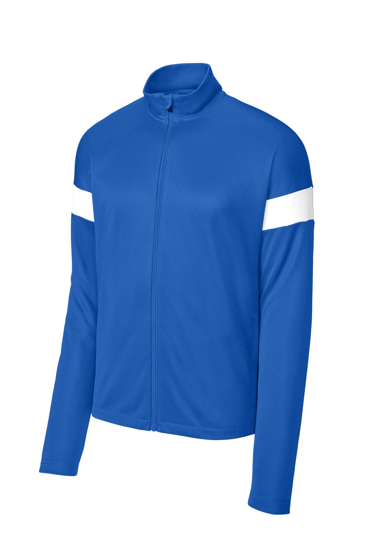 Front View of TRy/White Sport-Tek Travel Full-Zip Jacket ST800
