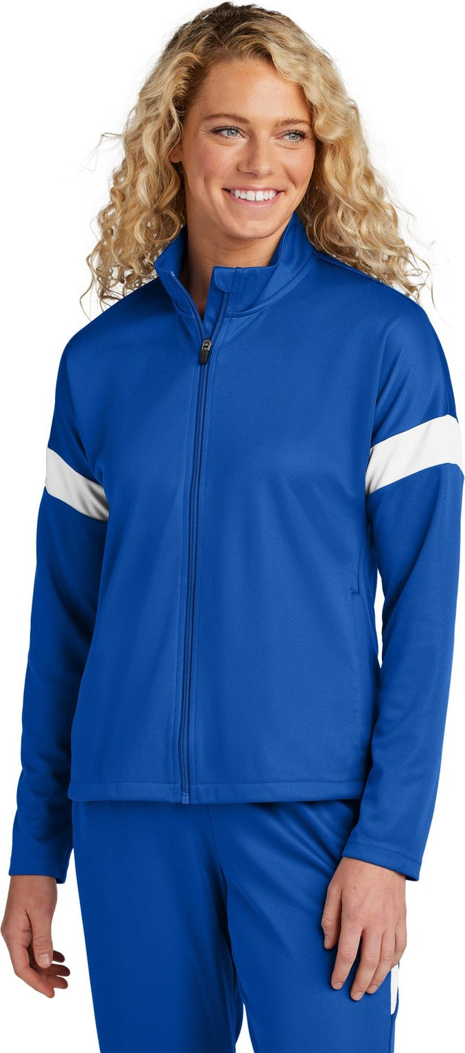 Front View of TRy/White Sport-Tek Women's Travel Full-Zip Jacket LST800