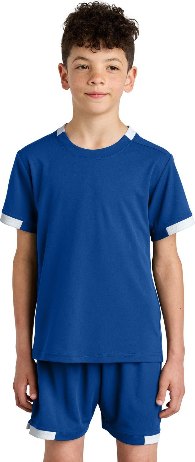 Front View of TRy/White Sport-Tek Youth Club Short Sleeve Crew YST440