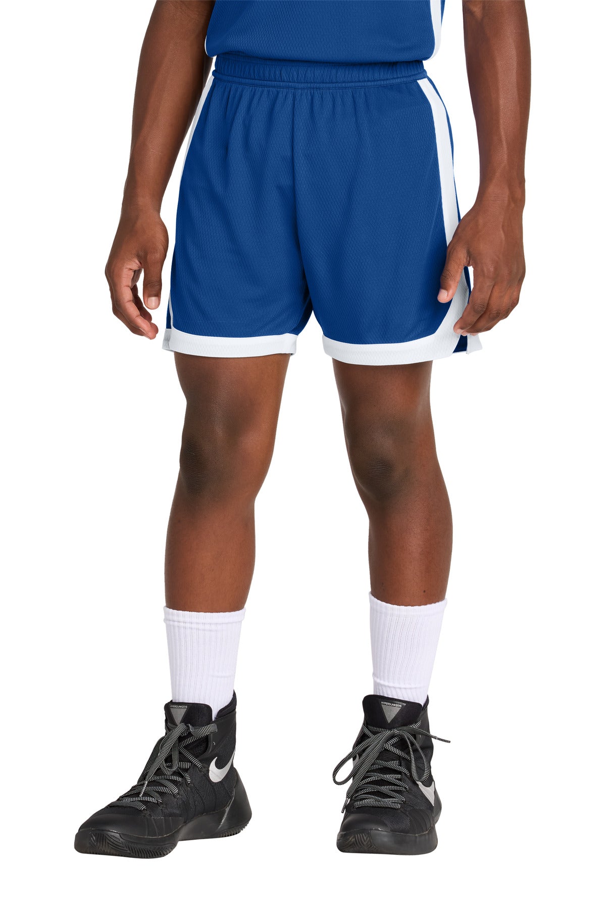 Front View of TRy/White Sport-Tek Youth Rival Basketball 5" Short YST901