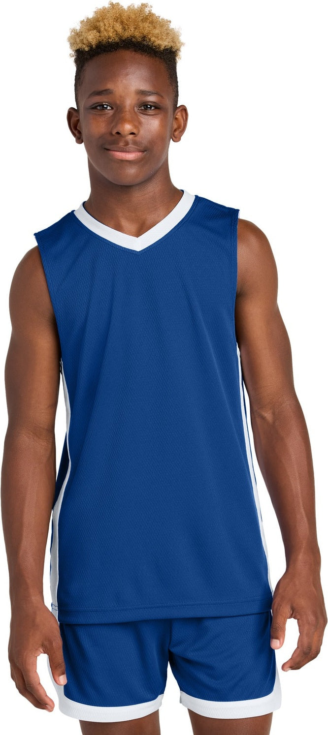 Front View of TRy/White Sport-Tek Youth Rival Basketball Rev Jersey YST900