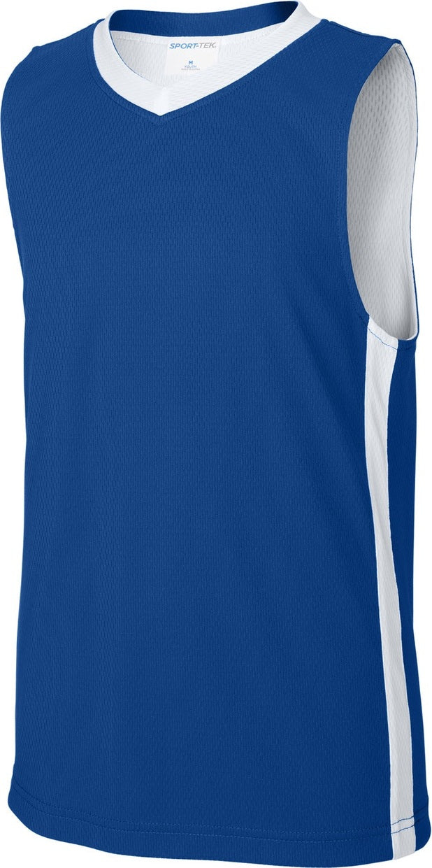 Front View of TRy/White Sport-Tek Youth Rival Basketball Rev Jersey YST900