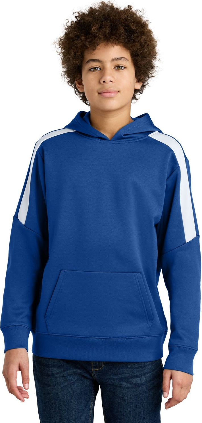 Front View of TRy/White Sport-Tek Youth Sport-Wick Fleece United Pullover Hoodie YST255